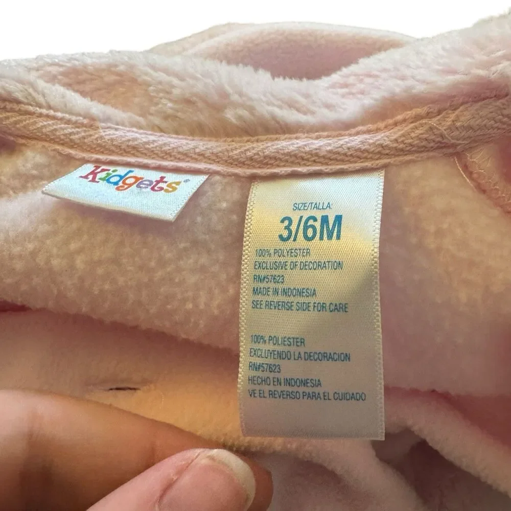3-6 Month Vintage Kidget Adorable‎ Pink Bear Long Sleeve Shirt Jacket